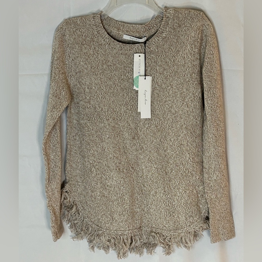 Harper Lane Kika Fringe Detail Cotton Pullover Sweater in Beige - Sz Large (NWT)